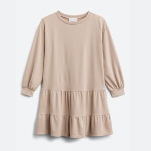 NWT French Grey Long Sleeve Tiered Dress beige